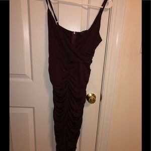ASOS maroon ruched midi dress
